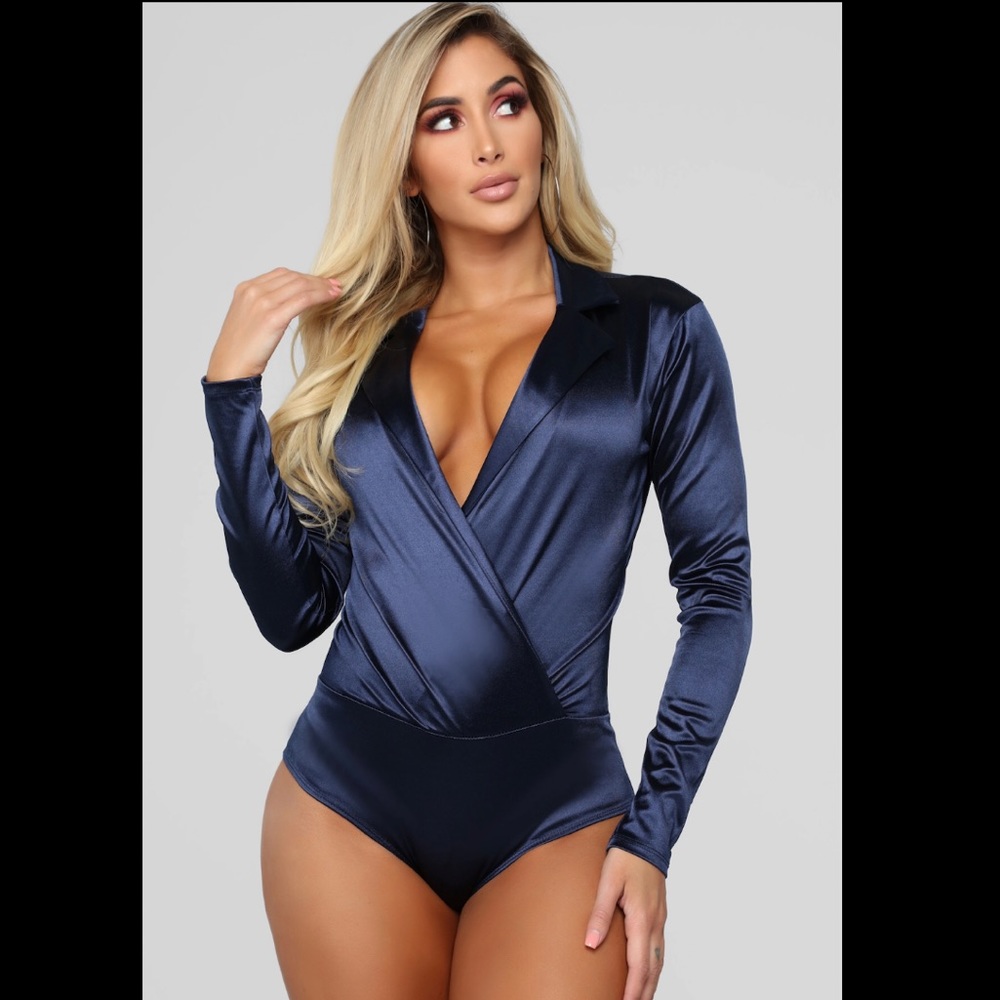 Satin Navy Blue Bodysuit